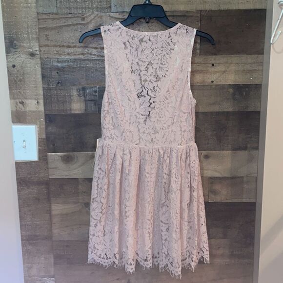 Tobi Blush Lace Overlay Sleeveless Plunging Neckline Mini Dress, NWT - Picture 10 of 11